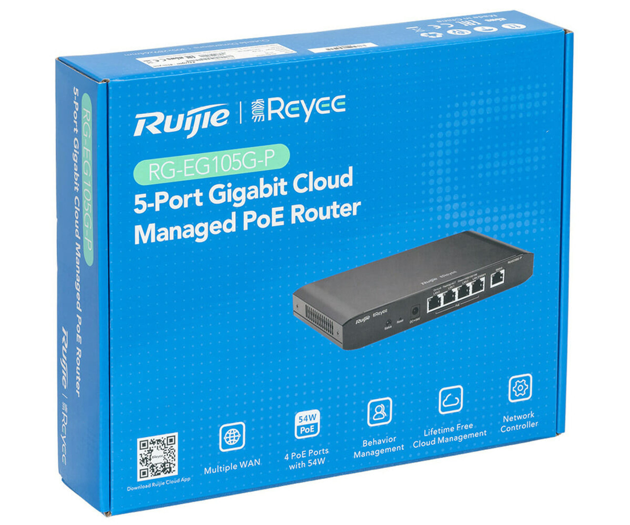 Ruijie Reyee RG-EG105G-P 5-Port Gigabit Cloud Managed PoE Router (4x PoE+ Ports, 500Mbps, 100 Users)